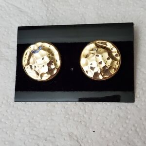 Goldtone Hammered Metal Pierced Earrings**Round Flat Style**#1